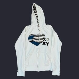 Vintage Roxy Full Zip Cream Thermal Lined Hoodie With Women's Size Large Y2K VTG